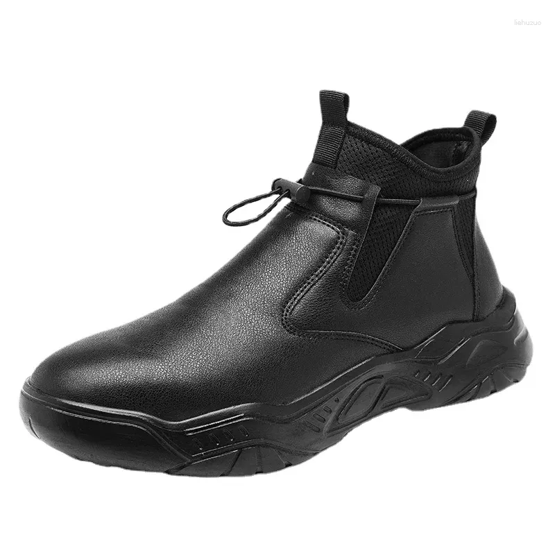 Bottes en cuir légères et décontractées pour hommes, chaussures confortables antidérapantes, montantes, semelle épaisse, sport