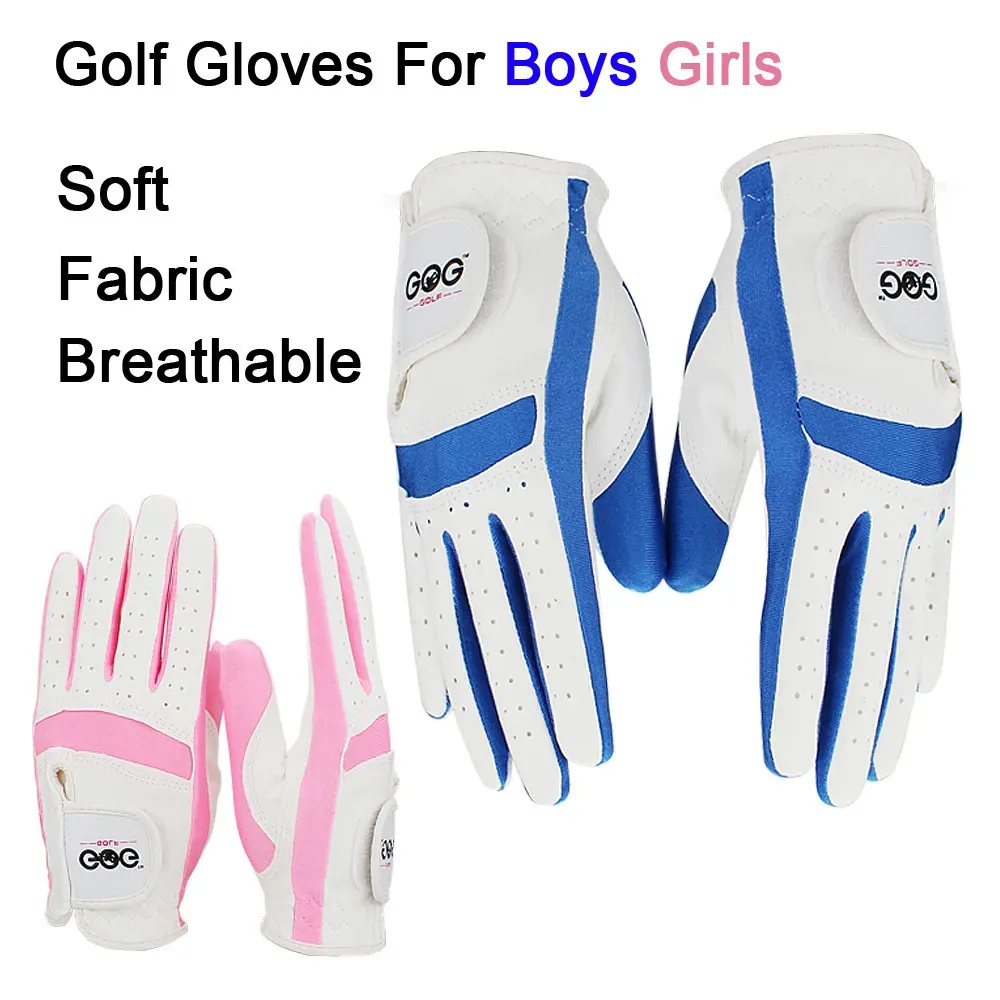 Sports Gloves 1pair left and right hand Golf children Boys grils fabric 2 colors white pink blue soft breathable sports glove 231012