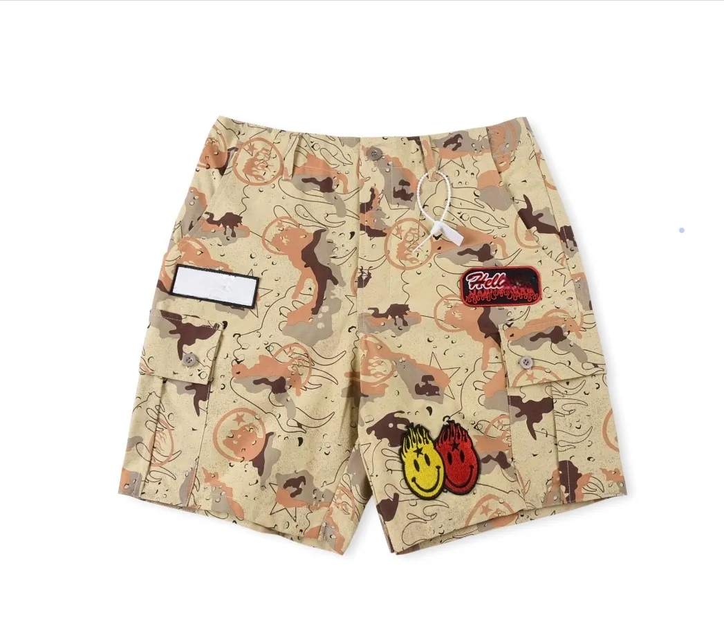 Hellstar Studios High Street 군사 위장 스포츠 디자이너 Mens Shorts Casual 달리기 짧은 힙합 포켓 스포츠 스트리트웨어