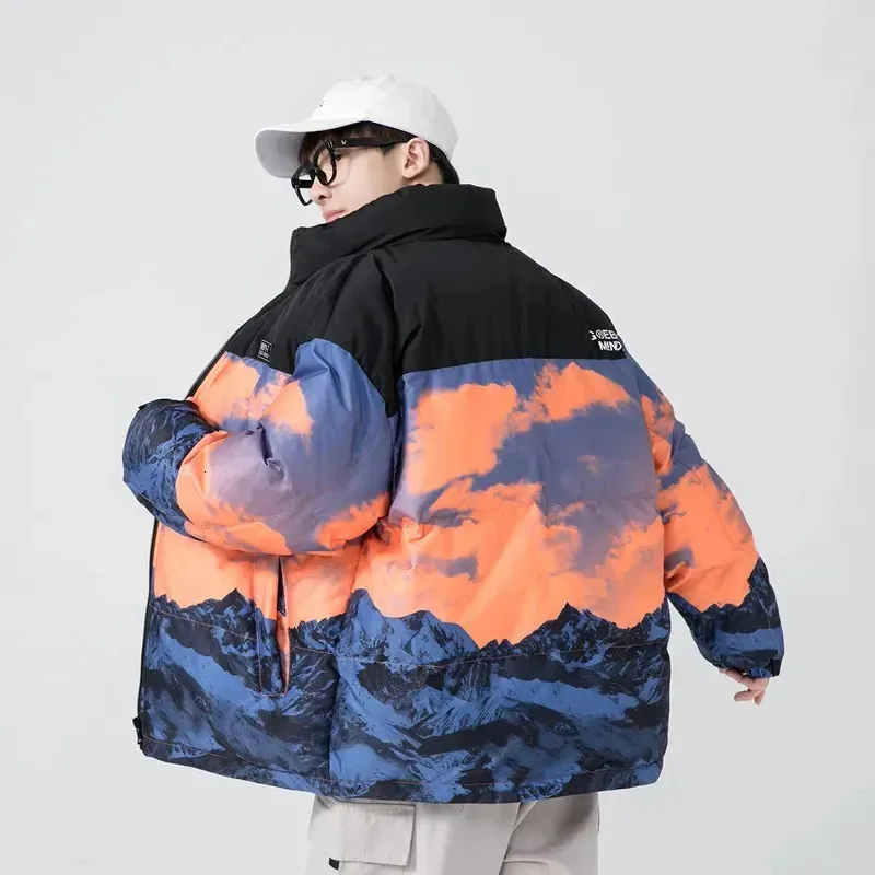 Jaquetas masculinas moda coreana gradiente cor parka jaqueta homens retalhos solto streetwear casacos casuais casal pão roupas 2023 inverno 231012