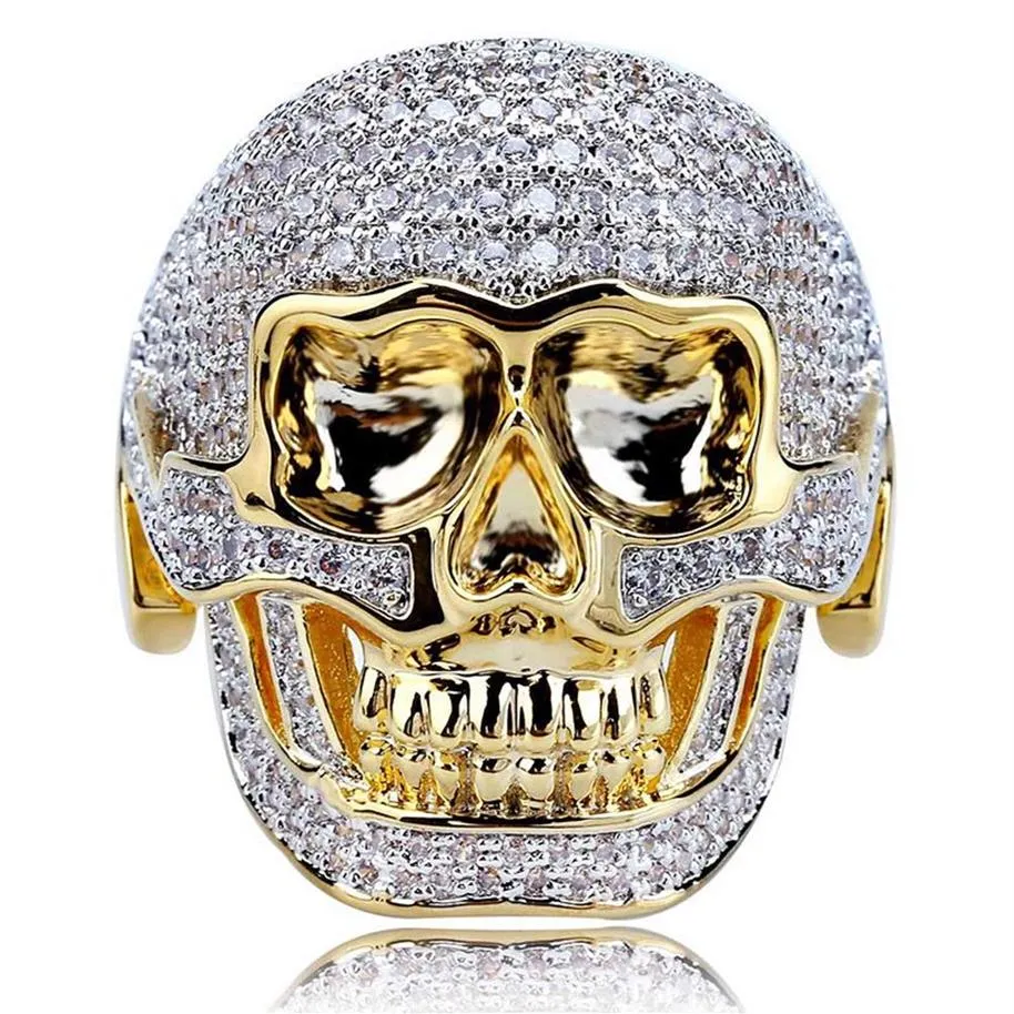 Hip Hop Gouden Sieraden Iced Out Schedel Ringen voor Mannen Nieuwe Collectie Diamond heren Hoge Kwaliteit Bling Rings338y