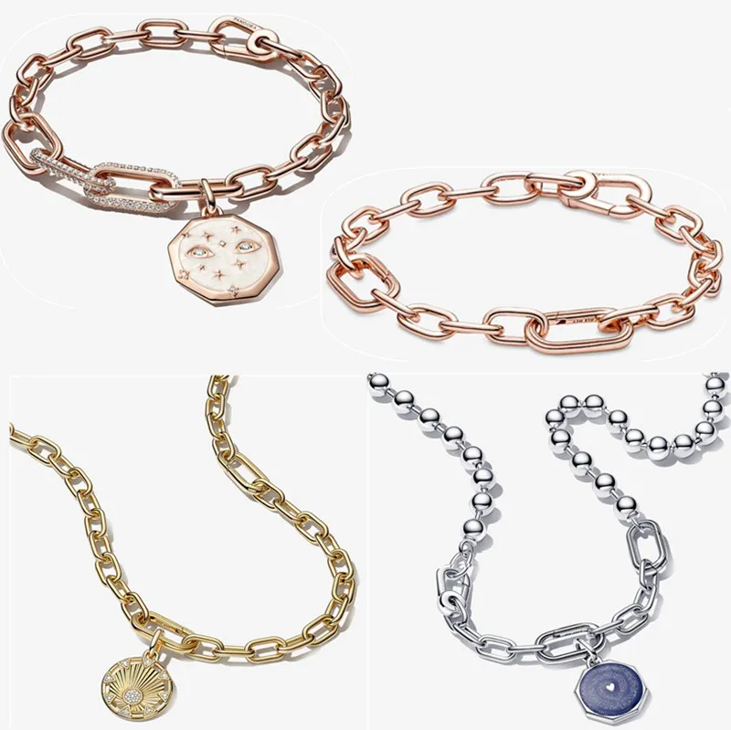 2023 nuovi braccialetti di design per le donne Styling ciondoli a doppio collegamento Perla Sole pendente Bracciale fai da te adatto Pandoras ME Collana con catena di perline gioielli Natale regalo di lusso