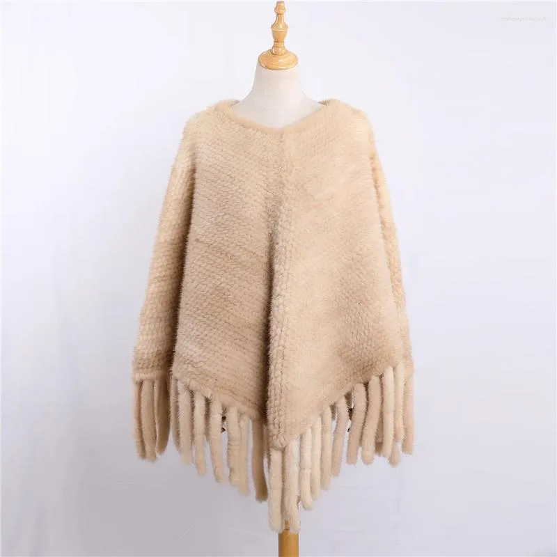 Halsdukar plus size kvinnors lyxvinter äkta stickad cape pullover poncho lady mode varma sjal tasslar omslag