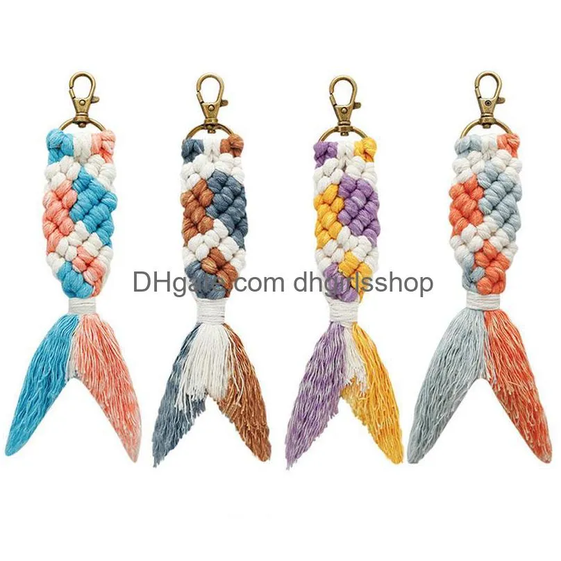 Key Rings Handwork Cotton Rope Knit Fish Mermaid Key Rings Handbag Hangs For Women Men Fashion Jewelry Will And Jewelry Dhwzj