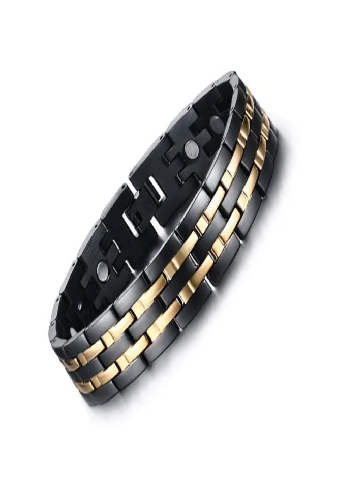 Изысканный мужской здоровый магнитный браслет с золотым и черным покрытием, энергетический браслет из нержавеющей стали, ювелирный браслет, терапевтический браслет на день рождения Gif7312221