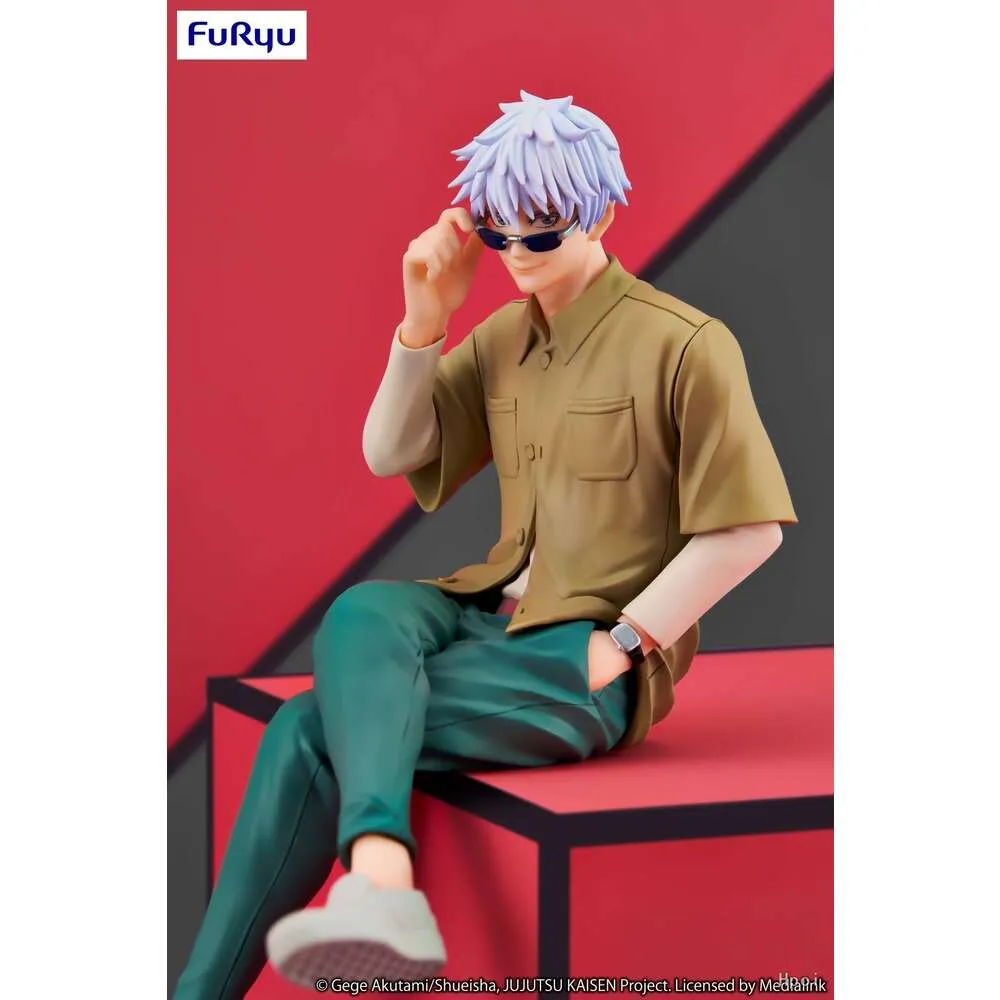 Disfraces de mascota Figura genuina de 15 cm Anime Jujutsu Kaisen Gojo Satoru Gafas de sol Sentado Fideos prensados Modelo Muñecas Juguete Regalo Recoger PVC en caja