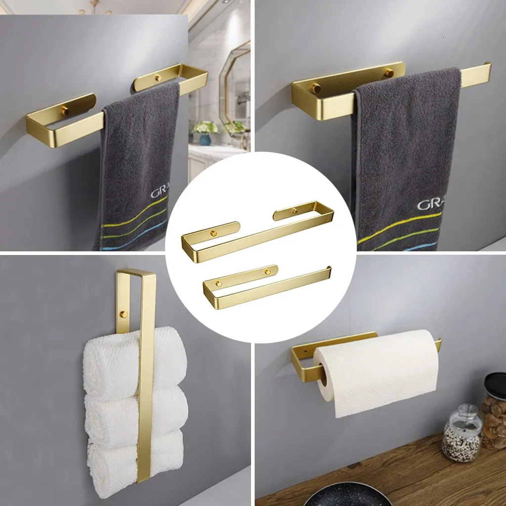 Towel Racks Golden Bathroom Towel Holder Kitchen Roll Paper Towel Rack Storage Shelf Home Organizer Screw Mounted SelfAdhesive No Drill 231012 From 9 87 DHgate