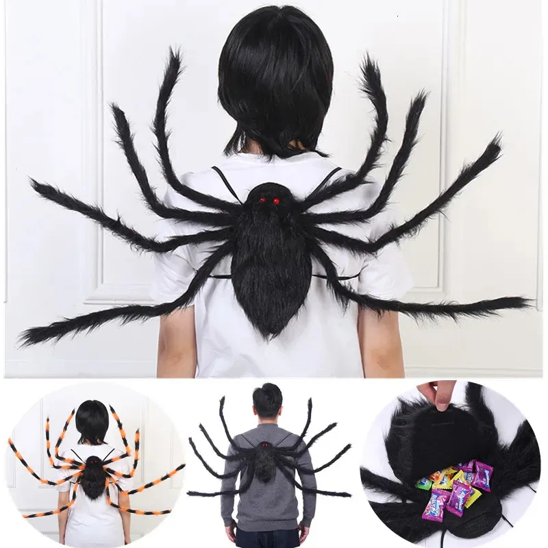 Abendtaschen 90125CM Horror Plüsch Spinne Dekoration Halloween Süßigkeiten Tasche Spinnenform Rucksack Süßes oder Saures Tasche Prop Halloween Kinderkostüm 231013