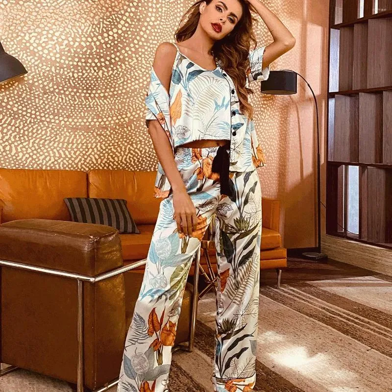 OYOANGLE Women's 3-Piece Pajama Set – Super Soft Sleepwear With Cute Print, Comes With Top, Shorts & Pants
