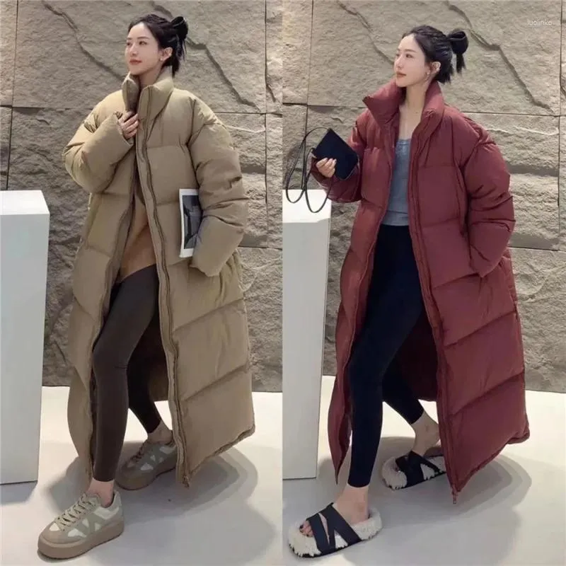 Casacos de trincheira femininos 2023 jaqueta de inverno quente grosso algodão avental feminino longo parkr jaquetas infláveis moda pão outwear