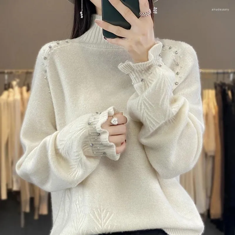 Swetry damskie wełniane wełniane odzież w stylu księżniczki pullover top swobodny luźno na dużych rozmiarach stylowy luksus