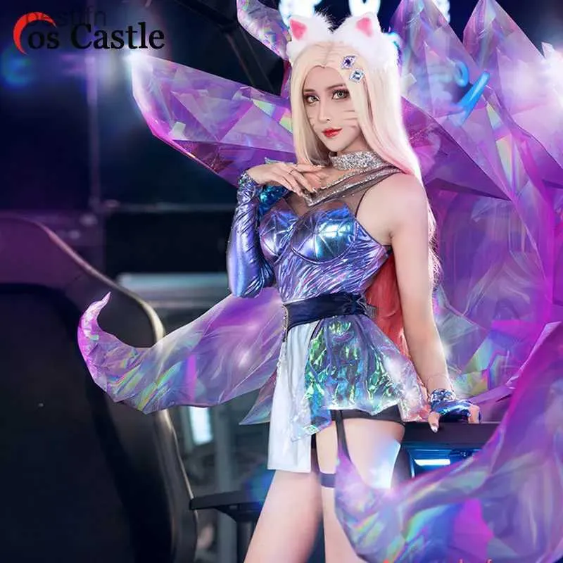 Tema Traje Cos Castelo Jogo LOL K / DA KDA Ahri Cosplay Venha Conjunto Meninas Vestido Macacões Halloween CosPlay Sexy Natal Festa de Ano Novo CosL231013