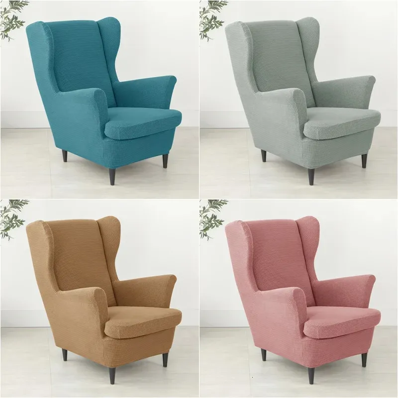 Chair Covers Polar Fleece Wing Chair Cover Stretch Spandex High Back Armchair Covers Elastic Non Slip Sofa Slipcovers with Seat Cushion Cover 231013