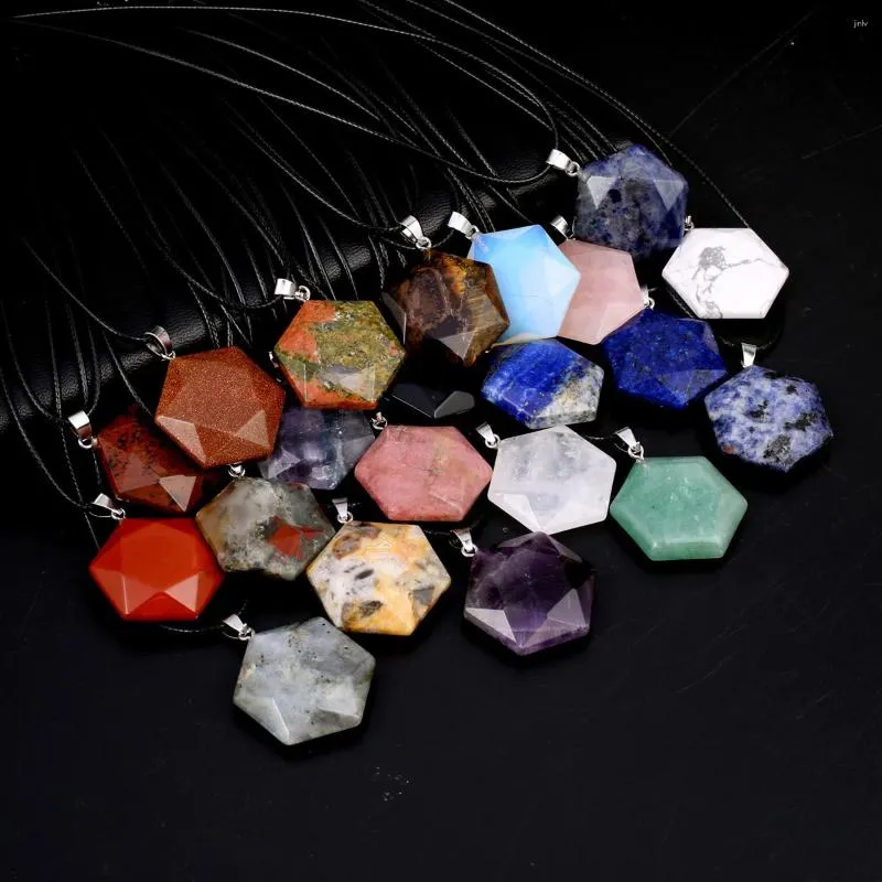Ожерелья с подвесками из натурального камня, шестиугольная форма, родохрозиты, амазониты для женщин, ювелирный подарок 28x28 мм