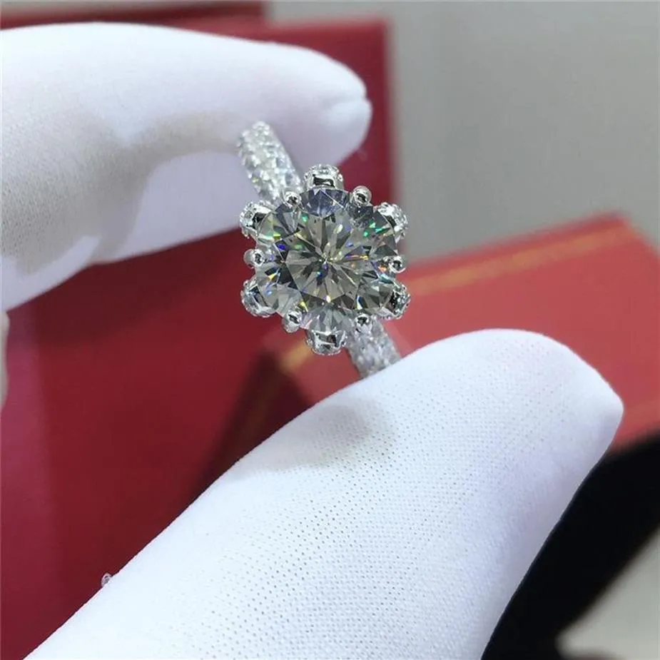 GEOKI 925 Sterling Silver Perfect Cut 2 CT 8mm Passed Diamond Test D Color VVS1 Moissanite Snow Queen Ring Luxury Party SMYCE CL248K