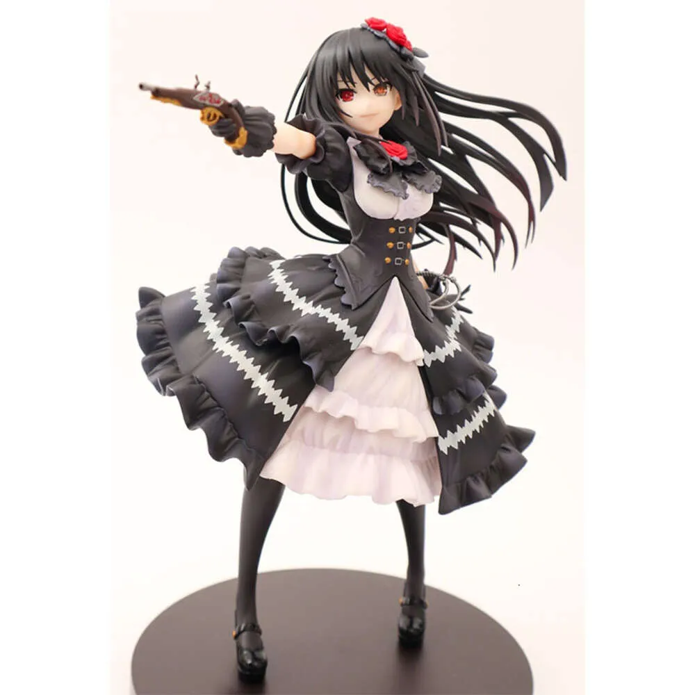 Mascot Costumes 23cm Anime Figure Tokisaki Kurumi Japanese Date A Live Retro Black Dress Stand Model Dolls Toy Gift Collect Boxed Ornaments Pvc