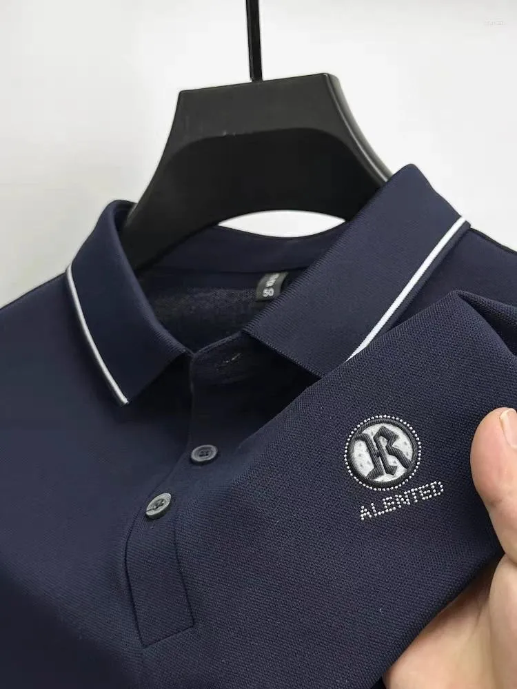 Polos pour hommes Haut de gamme Marque Polo à manches longues Chemise2023 Mode Revers Diamant Décoration Business Casual Printemps et Automne T-shirt