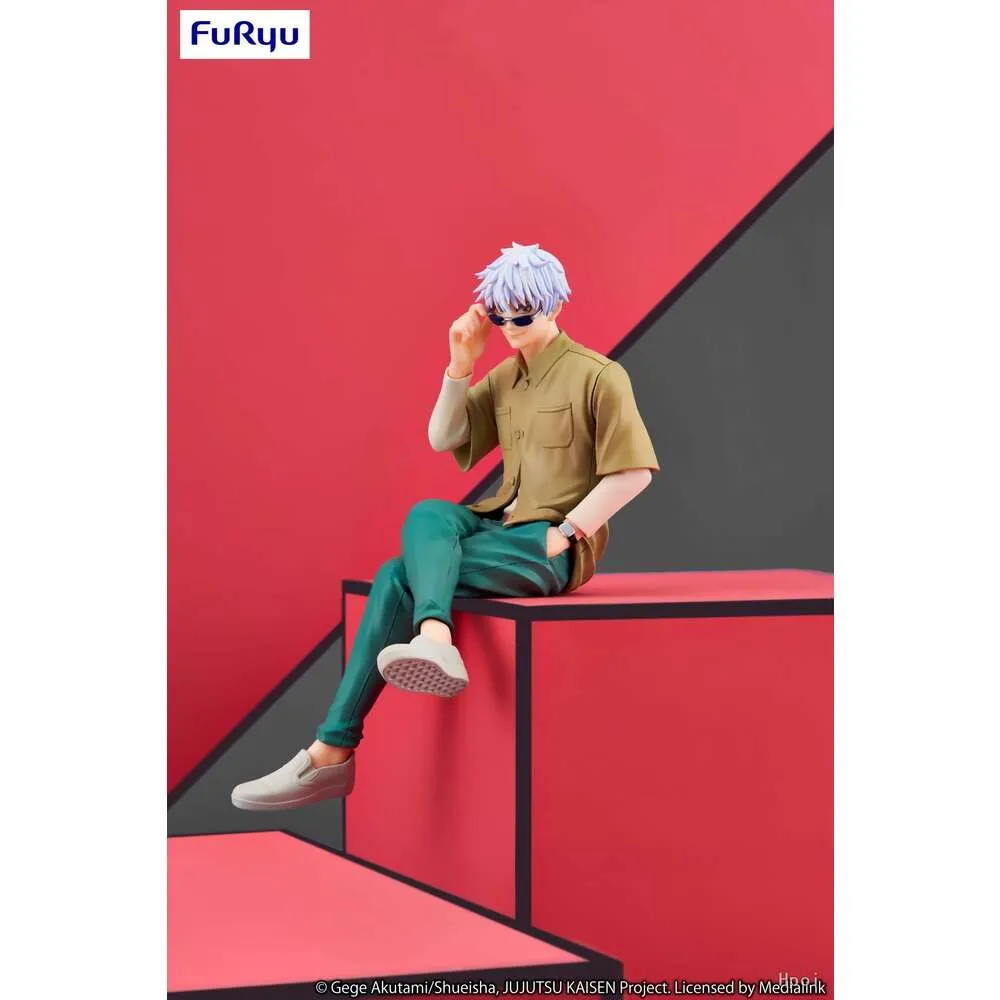 Maskottchenkostüme, echte 15 cm große Anime-Figur, Jujutsu Kaisen, Gojo Satoru, Sonnenbrille, sitzend, gepresste Nudeln, Modellpuppen, Spielzeug, Geschenk, zum Sammeln, verpackt in PVC