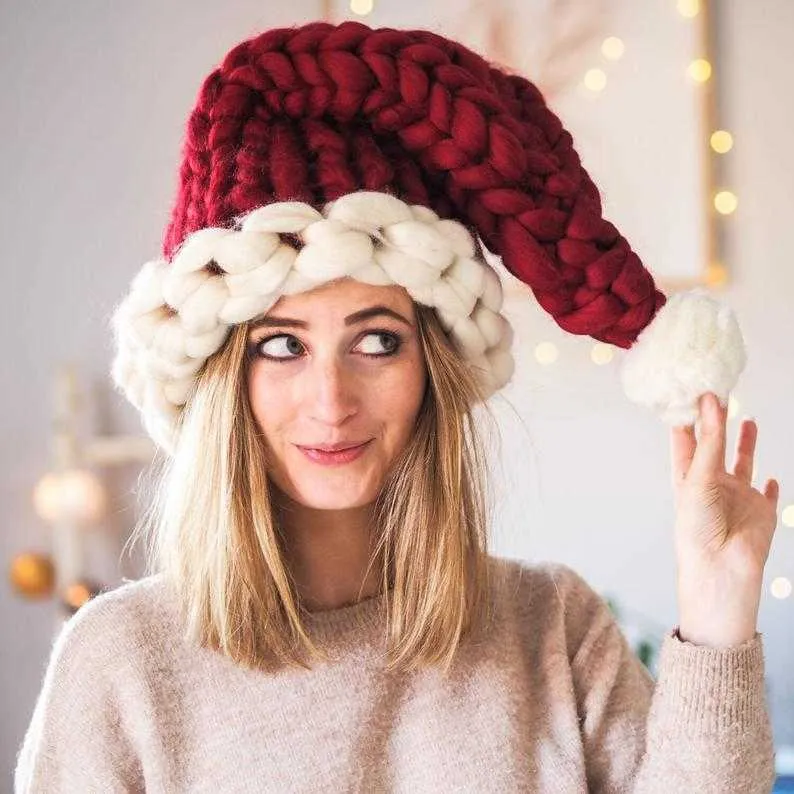 Czapki do czapki/czaszki Nowe Święty Mikołaj Claus Hat Christmas Wine Bottle Hat Christmas Dekoracja ręcznie tkana choinka