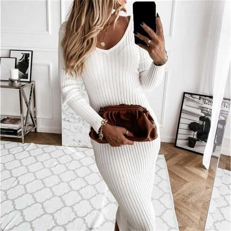 Sweater Dres Knitted Sexy Sweet Fashion Casual Woman Clothes Holiday Clothing Slim Black Dresses Female Robe 211109338j