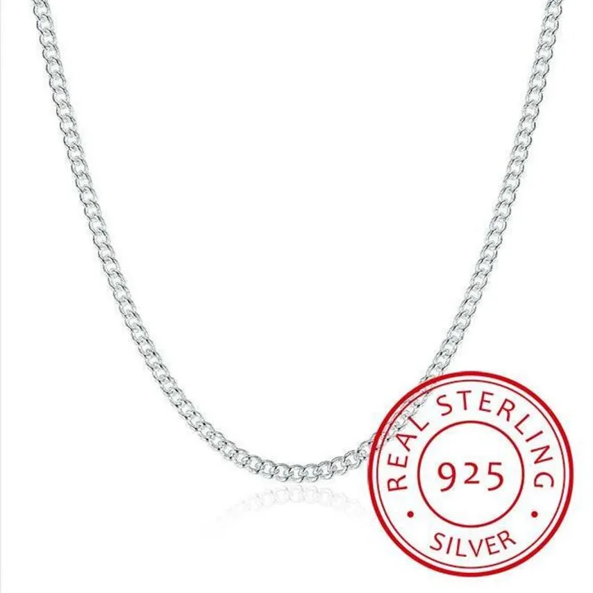 Chains Women's 2mm Side Chain 925 Sterling Silver 16 18 20 22 24 Short Long Fit Charms Necklaces Co262S