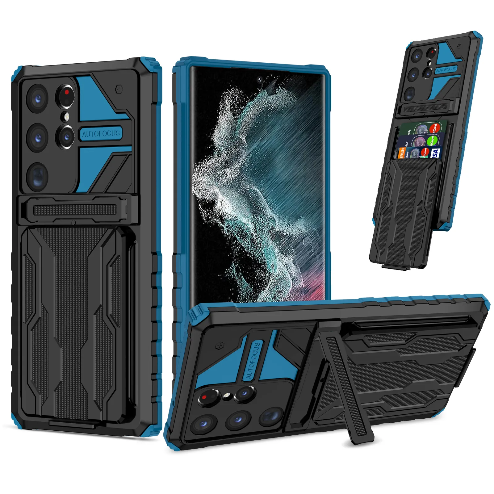 Samsung Galaxy S23 Ultra S22 Plus S21 FE Note 20 A24 Hybrid Heavy Duty Phone Cover Funda의 Shockproof Detachable Card Holder Kickstand Case Case