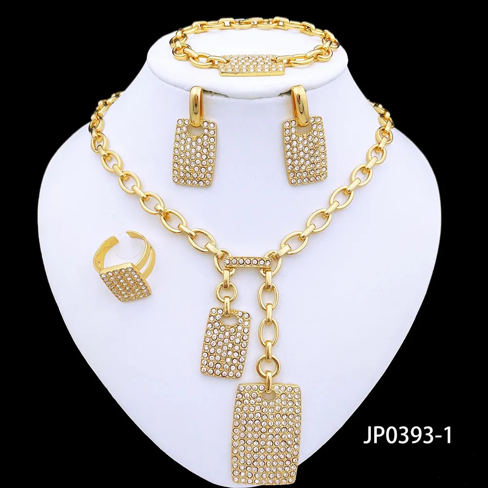 Hochzeitsschmuck-Sets in Goldfarbe für Damen, Halskette und Ohrringe-Set, Ensemble de Bijoux in oder Italien 231012