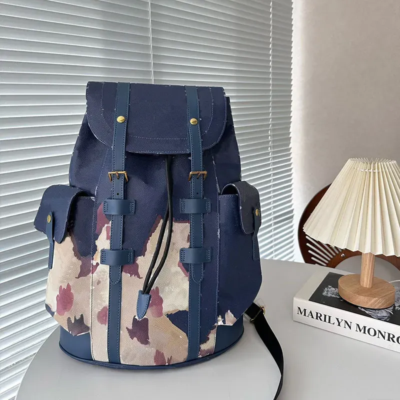 Mens blue leather discount backpack