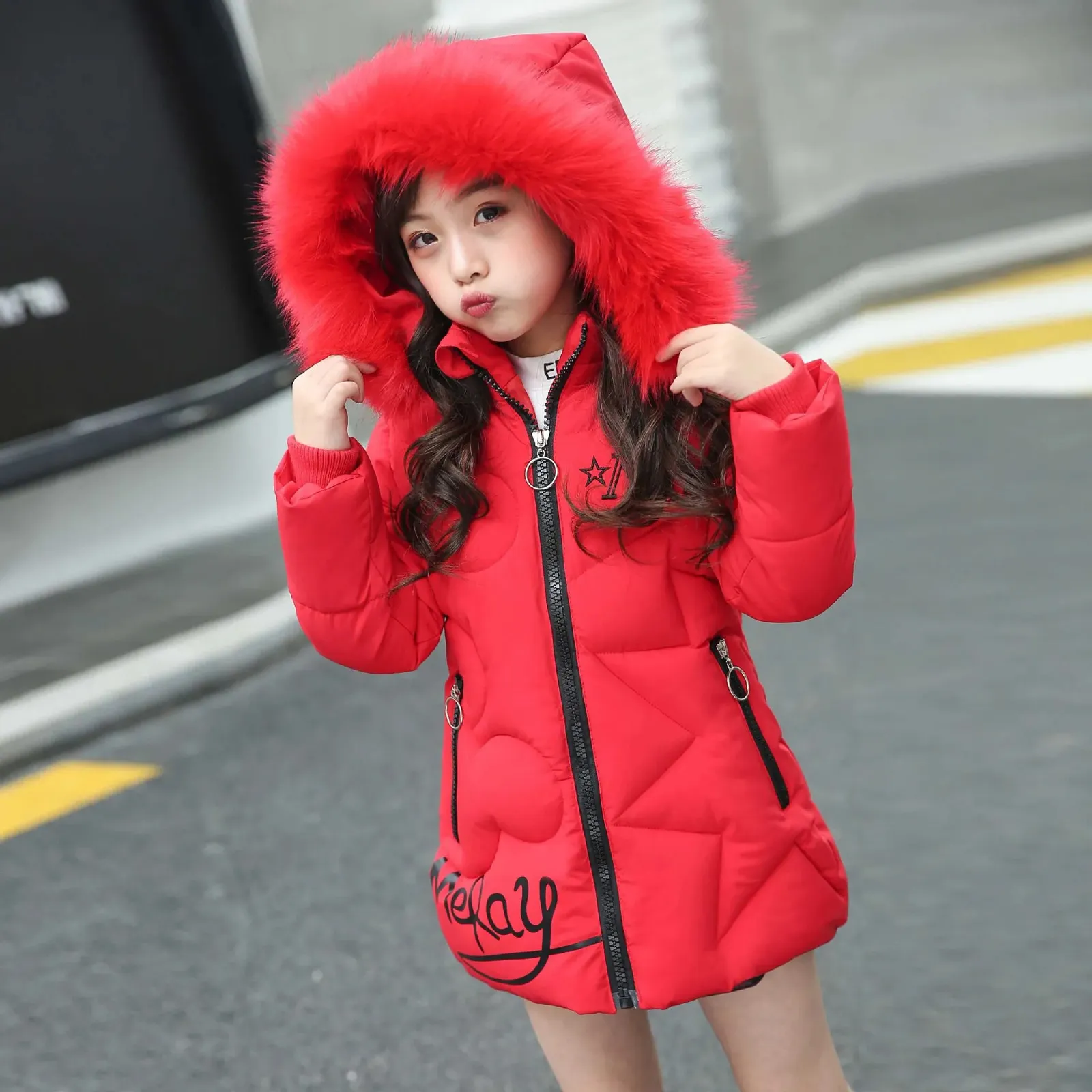 Vestes Grande taille adolescent hiver garder au chaud filles veste lettre longue Style a capuche coupe vent manteau pour enfants enfants vetements