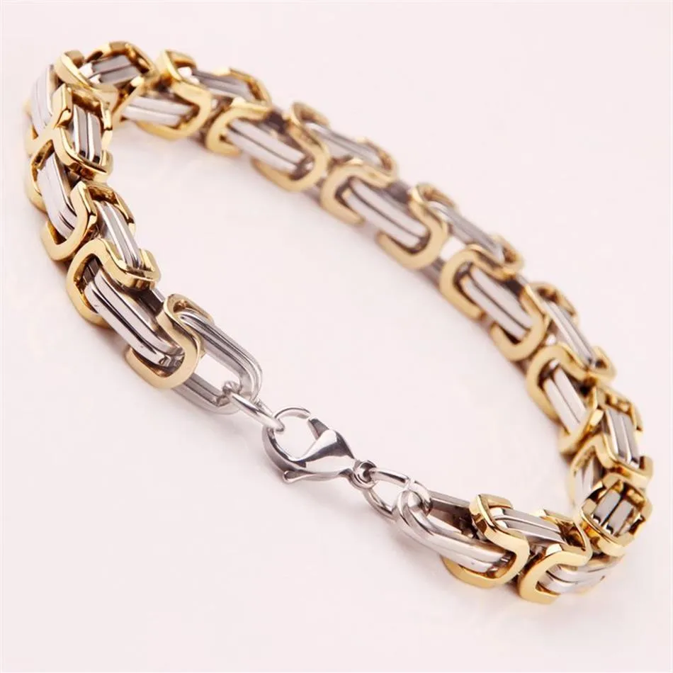 Whole Mens Byzantine Box Link Bracelets 316L Stainless Steel Chain For Men Fashion Punk Jewlery 22cm 0 8cm328l