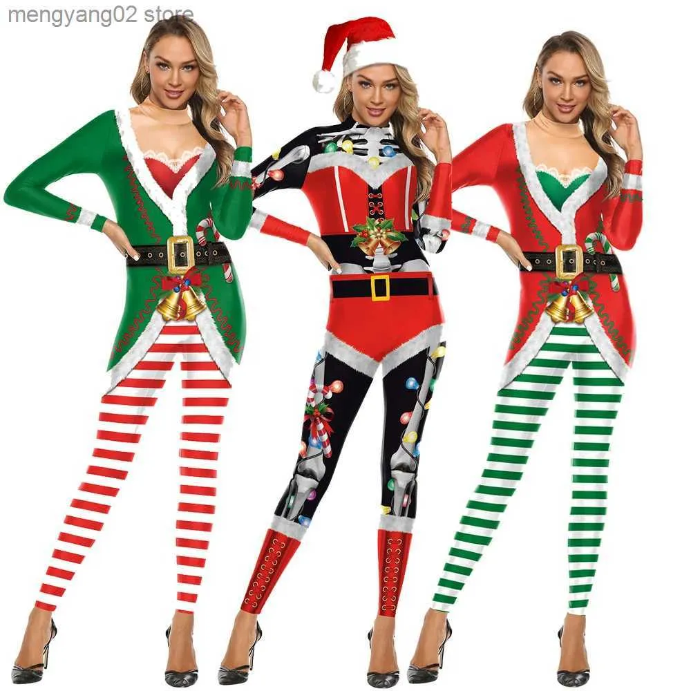 Temad kostym jul jultomten kvinnlig xmas come bodysuit party performance sexig zentai cosplay rompers sömnkläder karneval party outfit t231013