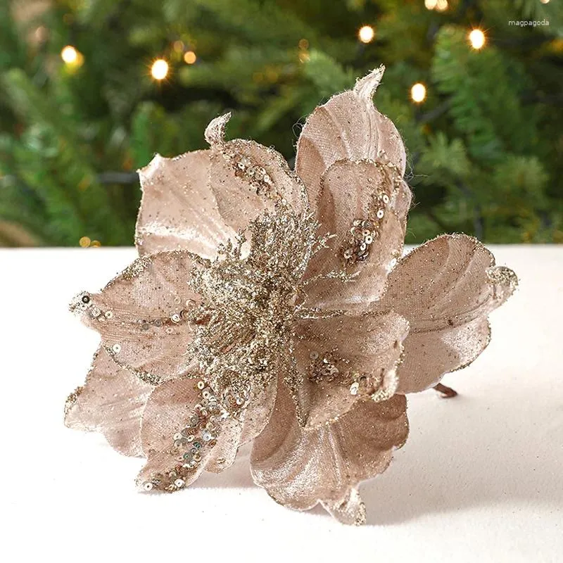 Kwiaty dekoracyjne 22 cm Nordic Champagne Christmas Flower Symulacja wzór DIY Red Multi -Wayered Tree Decoration