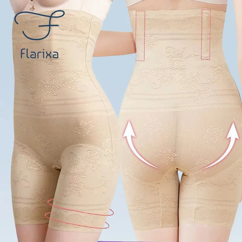 Waist Tummy Shaper Flarixa High Control Panties Women Slimming Belly Underwear Plus Size Body Lace Boxer Shorts Shapewear M4XL 231012