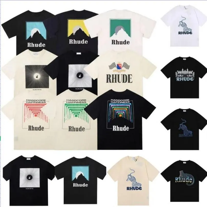 America Tide Brand RHUDE Printed T Shirt Men Women Washed Do Old Round Neck treetwear T-shirts Spring Summer High Street Style Qua283I