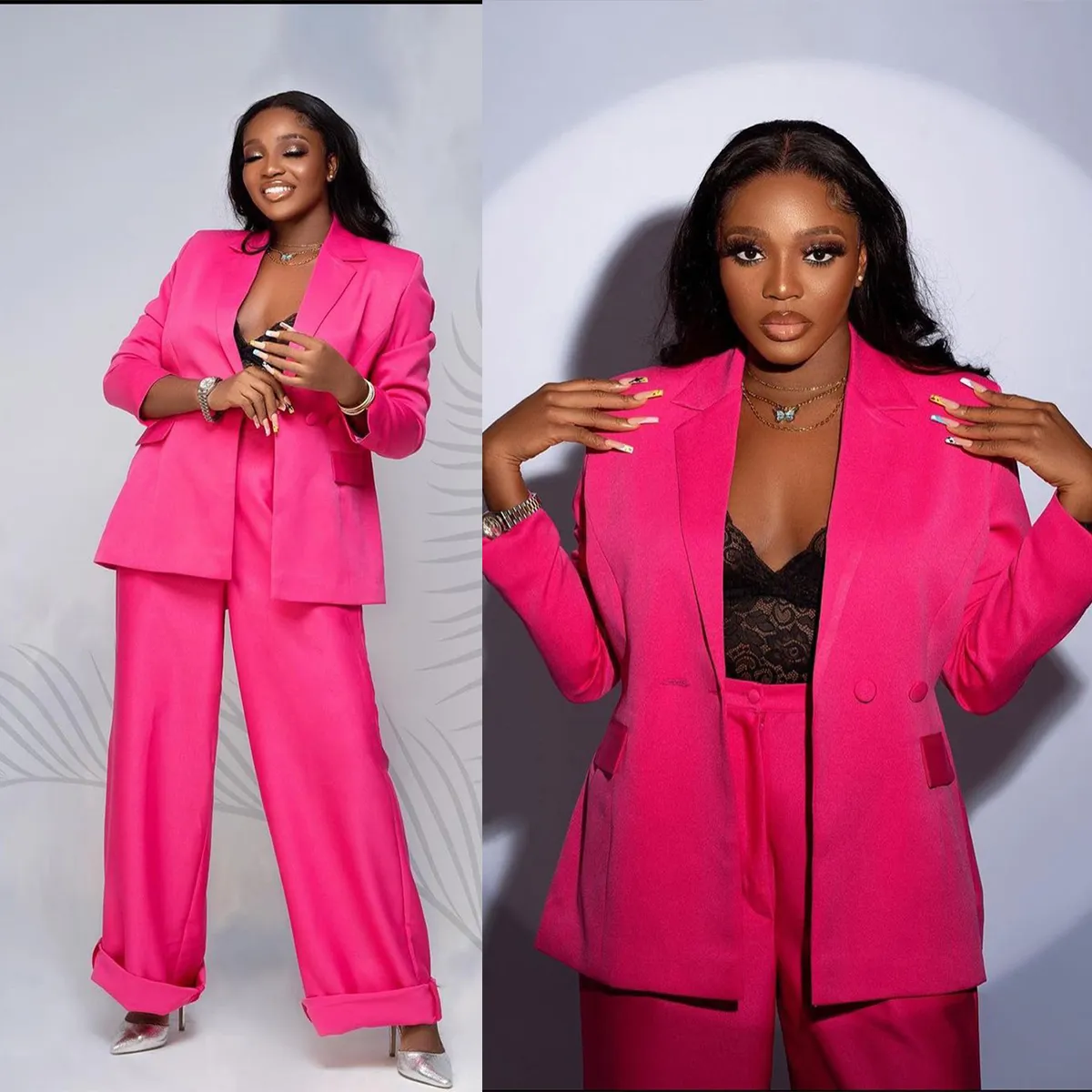 2 Pcs Hot Pink Women Suit Set Blazer And Flare Pants Formal Wedding Tuxedo Sexy Split Coat Jacket Prom Dress Custom Made Costume