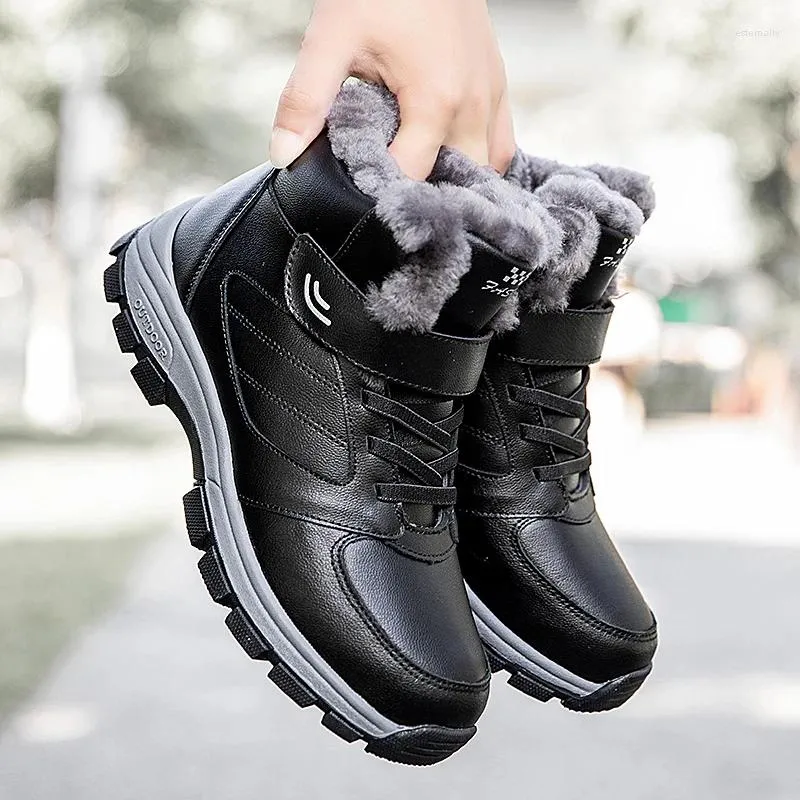 Stövlar vinterpar casual snyggt läder hög topp sneaker för män utomhus kvalitet varm plysch fodrade kvinnor skor storlek 36-45