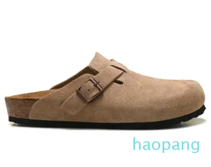 Tappar oljad läderpåse Huvud Pull Cork Sandaler Suede Designer Slides Classic Tan Brown Black Autumn Winter