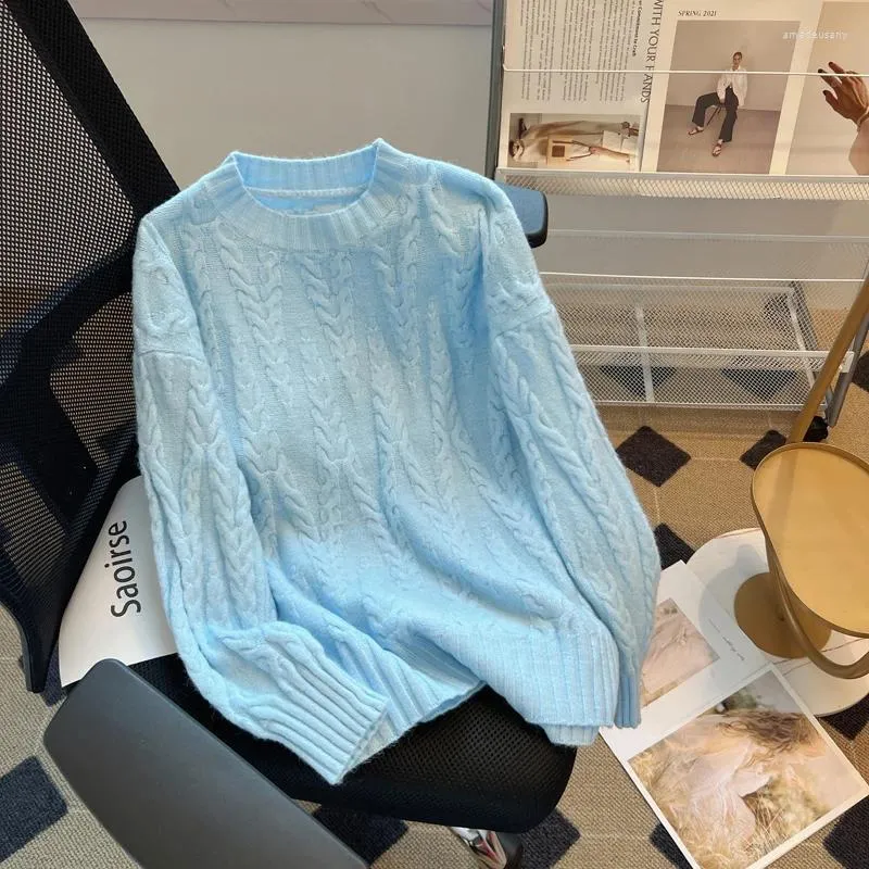 Maglioni da donna Maglione a trecce stile latte blu inattivo Autunno e inverno 2023 Top lavorato a maglia con pullover interno di alta qualità