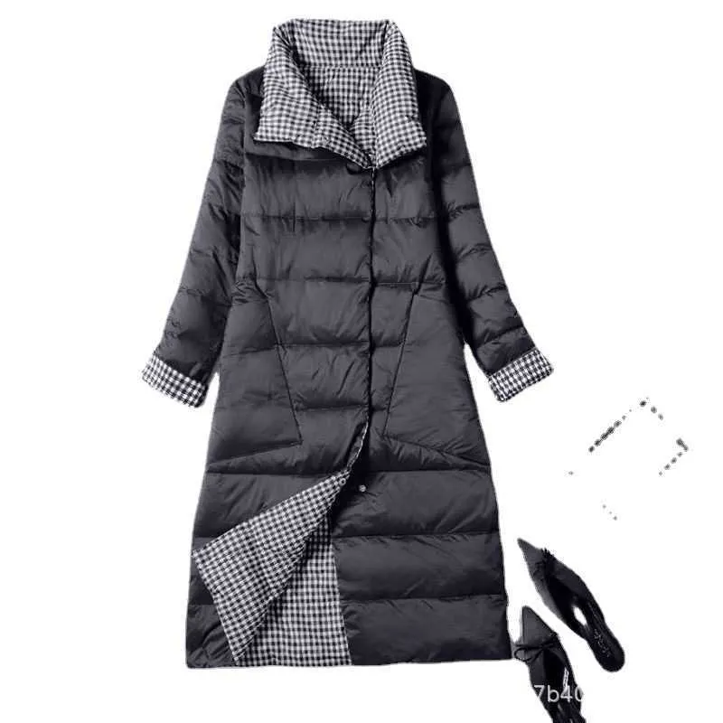 Parka in piumino da donna Giacca double side leggera e sottile capodanno versione coreana slim anatra bianca inverno medio lungo al ginocchio