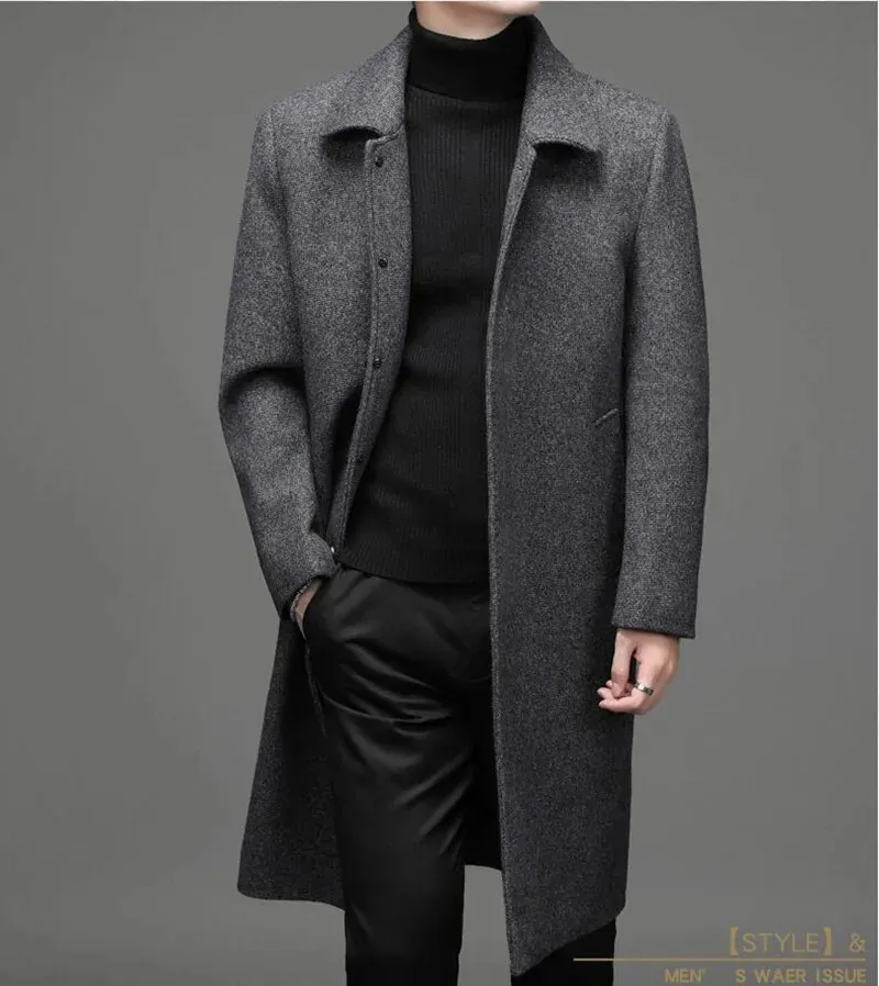 Misturas de lã masculina estilo britânico único breasted casaco longo trench masculino roupas clássico negócios casual casaco 231012