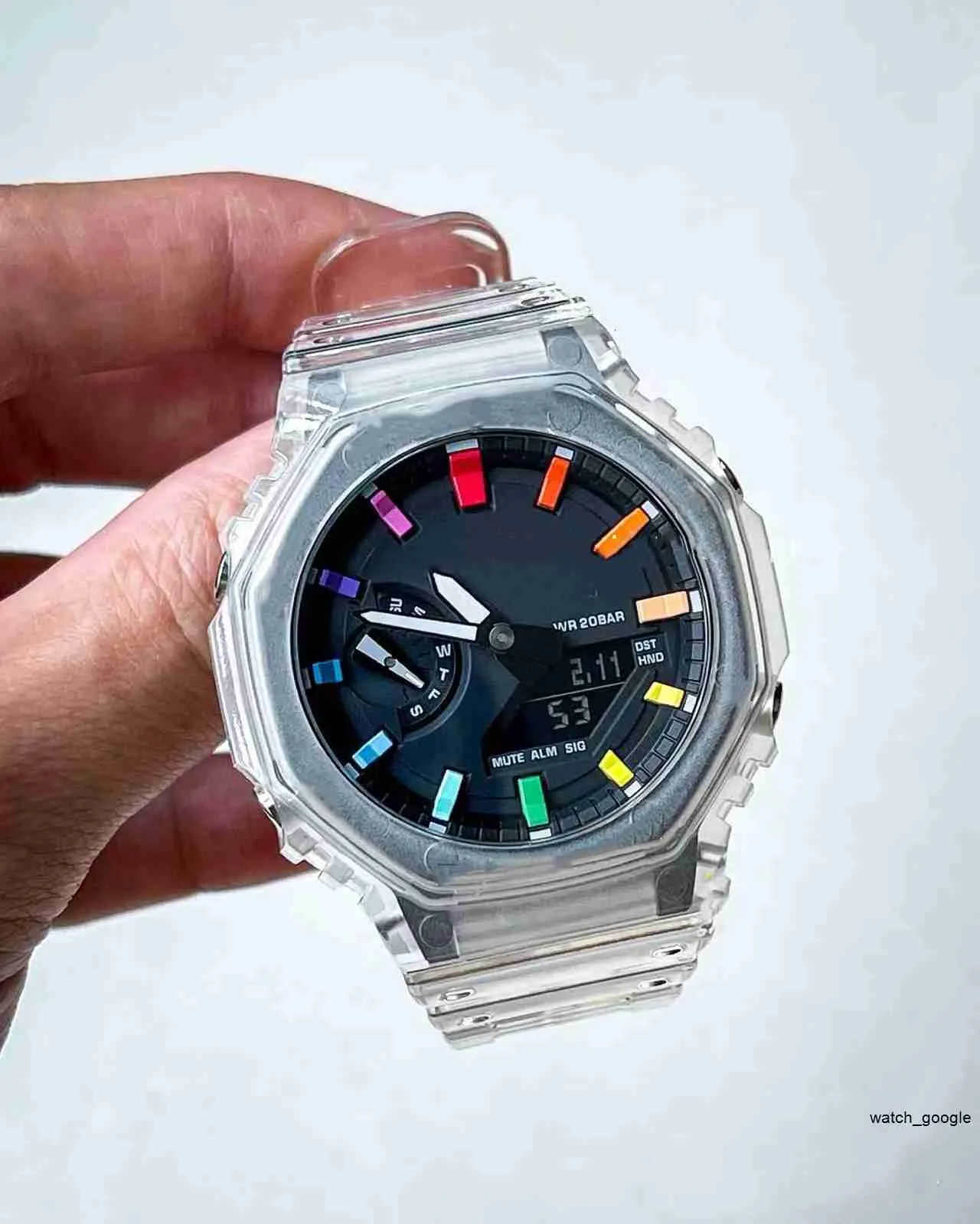 2100 Sports Quartz Digital Mens Watch lodowe wszystkie ręce mogą obsługiwać 8 kolorów LED Automatyczna ręka Ręka Ręka Wodoodporna Wodoodporna Światowy czas Pu Oak Rainbow Model