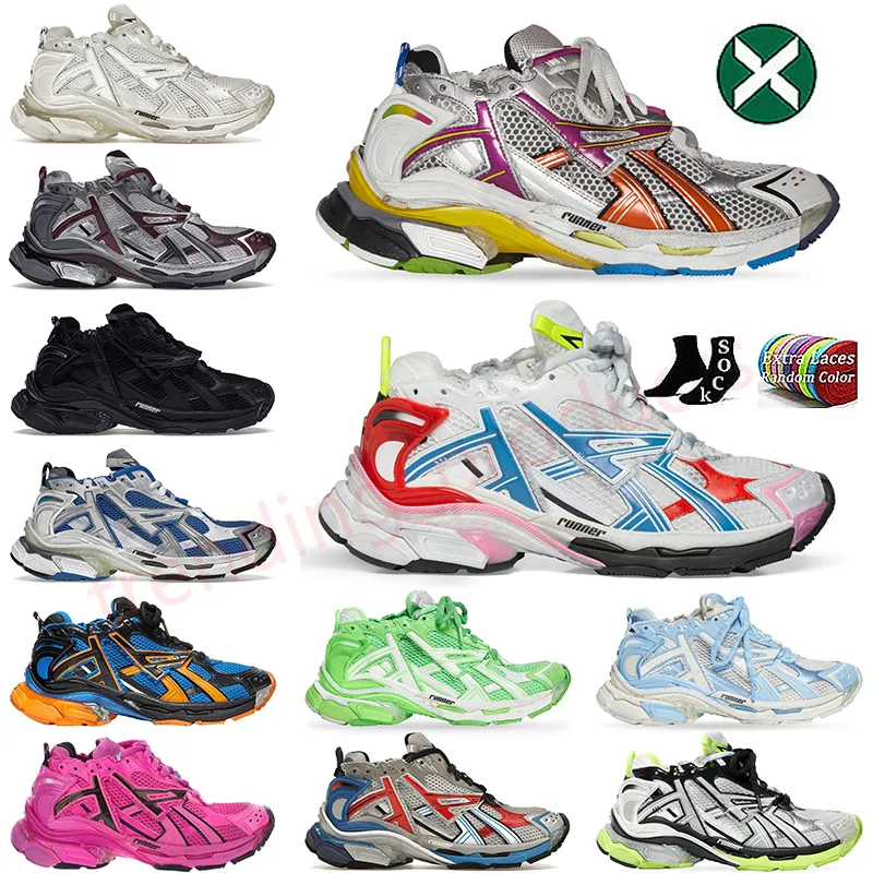 Donna Uomo Track Runners 7 7.0 Scarpe casual Neon Designer di lusso Pelle gratuita Bianco Nero Argento Rosa Nylon Mesh Tracks Scarpe da ginnastica Scarpe da ginnastica con piattaforma color talpa scuro