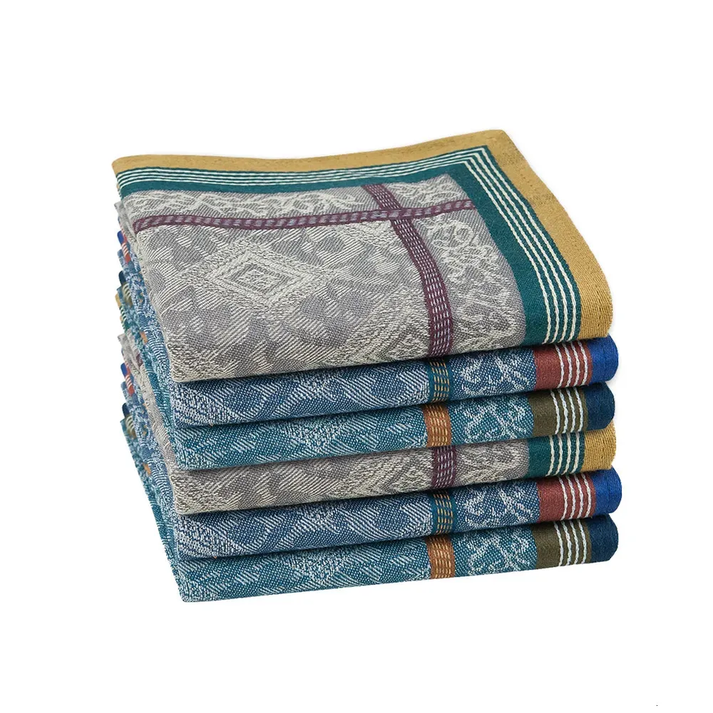 Cravat 6pcs 패션 스퀘어 손수건 남성 신사 신사 클래식 빈티지 Jacquard Pocket Cotton Towel For Year 선물 웨딩 파티 231012