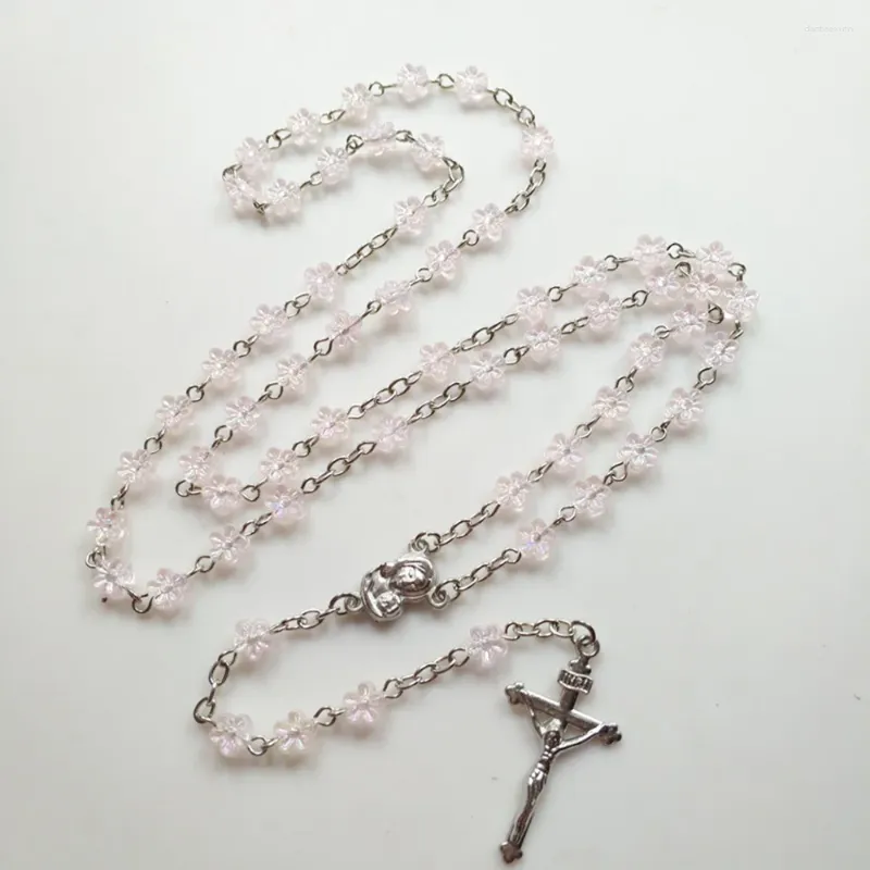 Pendentif Colliers CottvoCatholic Rosaire Collier Rose Fleur Prière Perles Chaîne Notre-Dame Médaille Crucifixion Croix Chaplet Baptême Bijoux