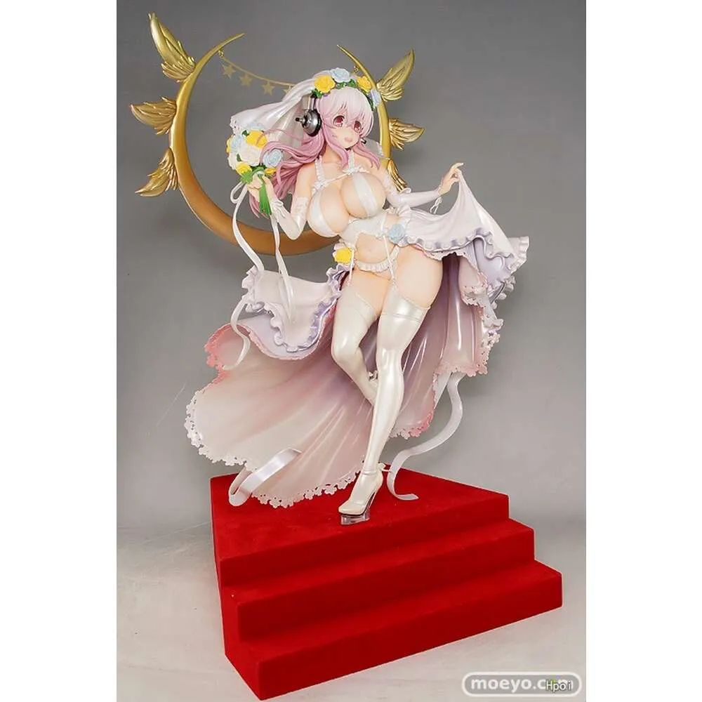 Mascot Costumes 24cm Anime Figure Super Sonico Sexy Wedding Dress Deluxe Standdiing Model Dolls Toy Gift Collect Boxed Ornament Pvc Material