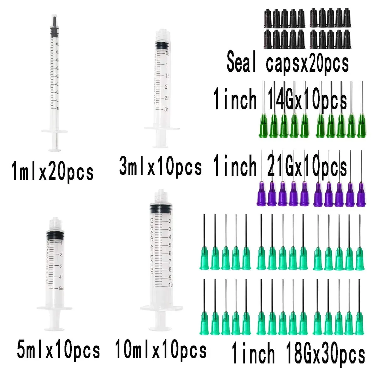 wholesale Plastic Syringe 1ml 3ml 5ml 10ml for Scientific Labs and Dispensing Multiple Uses Measuring Syringe Tools,with 1inch Blunt 12 LL