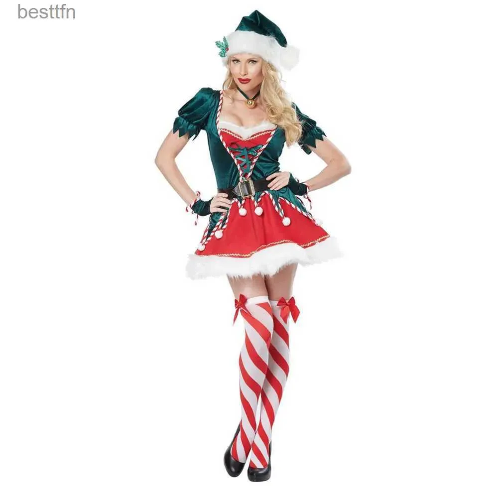 Kostium motywu Boże Narodzenie Nowy Rok Masquerade Party Święty Mikołaj zielony elf cosplay caster Halloween Xmas Performance Fancy Dressl231013
