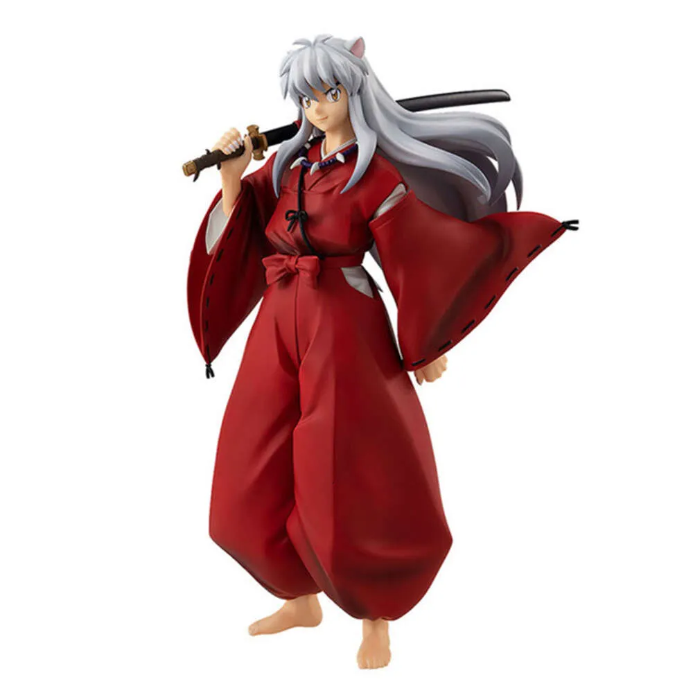 Mascot Costumes 18cm Anime Figure Inuyasha Puppy Monster Sier Long Hair Red Suit Model Dolls Toy Gift Collect Boxed Ornaments Pvc Material