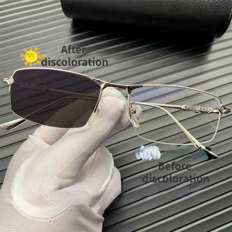 Gafas de protección contra luz azul, lentes ultraligeras con decoloración de medio marco, gafas de negocios que se pueden combinar con monturas para miopía