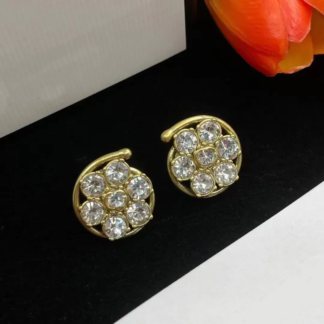 Moda Stud Designer Brincos Luxo Cristal Flores Jóias Para Mulheres Vintage Material De Bronze Não Desvanecendo Presentes Não Alérgicos Jóias Novo -3